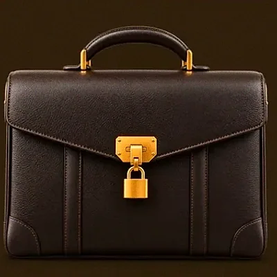 Locked leather briefcase — Richard Casino
